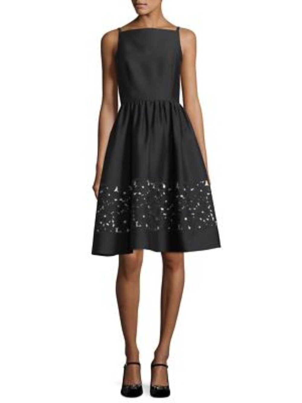 Kate Spade Lace Panel Fit and Flare Dress Black Bateau Neck Sleeveless Size 10